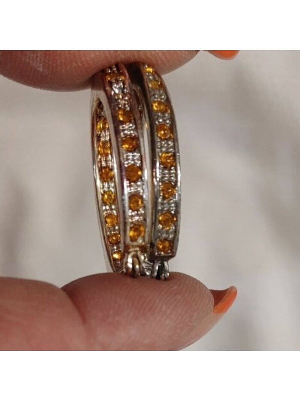 Silvertone Citrine November Birthstone Hoop Earrings